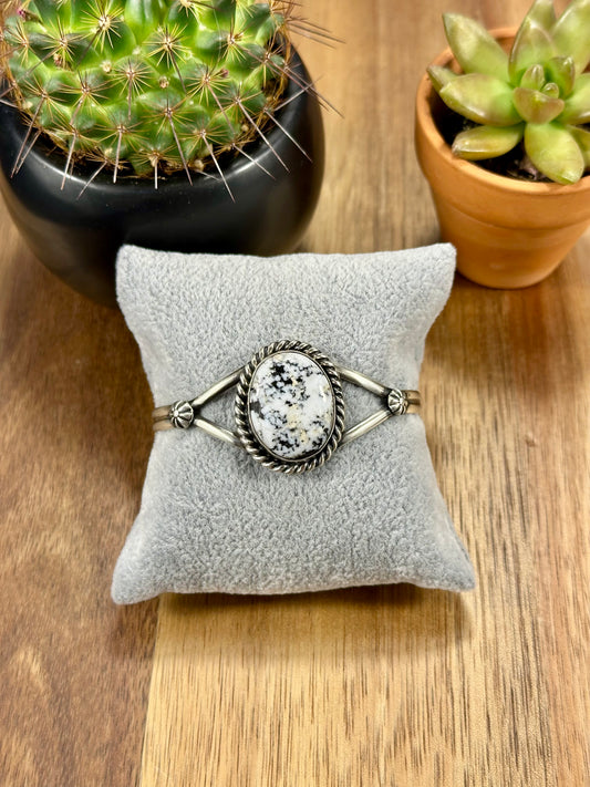 White Buffalo Single Stone Sterling Silver Cuff