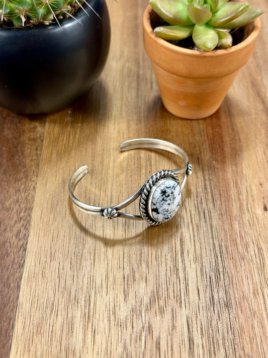 White Buffalo Single Stone Sterling Silver Cuff