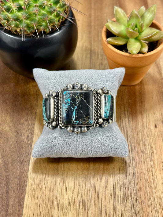 Blackjack 3 Stone Sterling Silver Cuff Bracelet