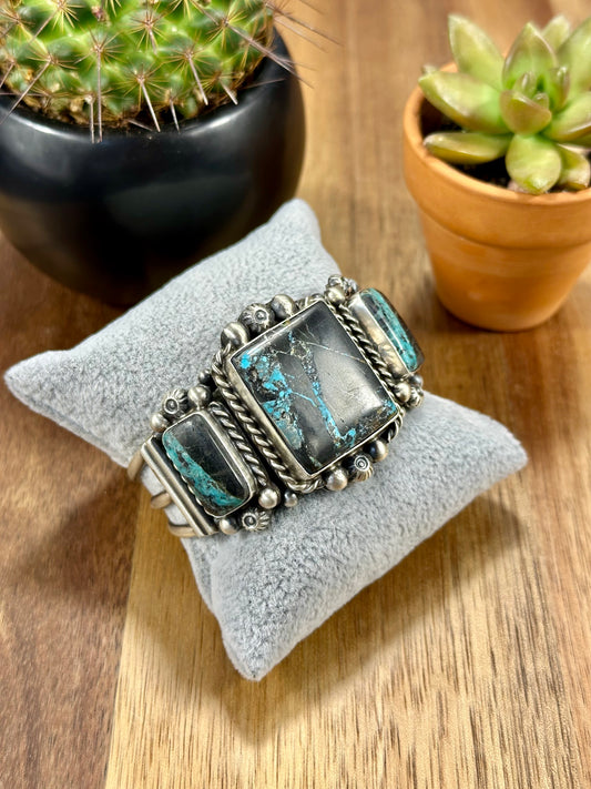 Blackjack 3 Stone Sterling Silver Cuff Bracelet