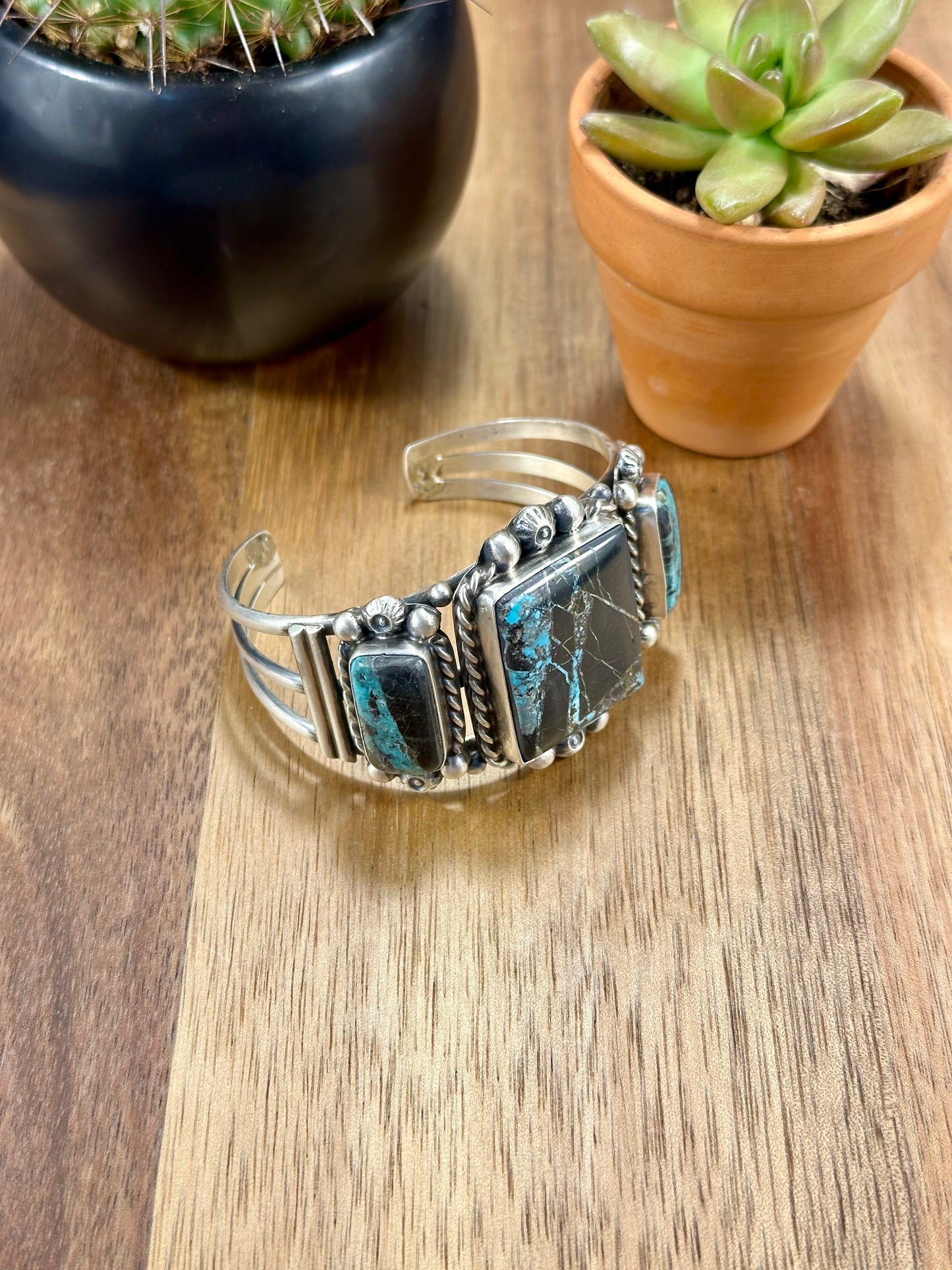 Blackjack 3 Stone Sterling Silver Cuff Bracelet