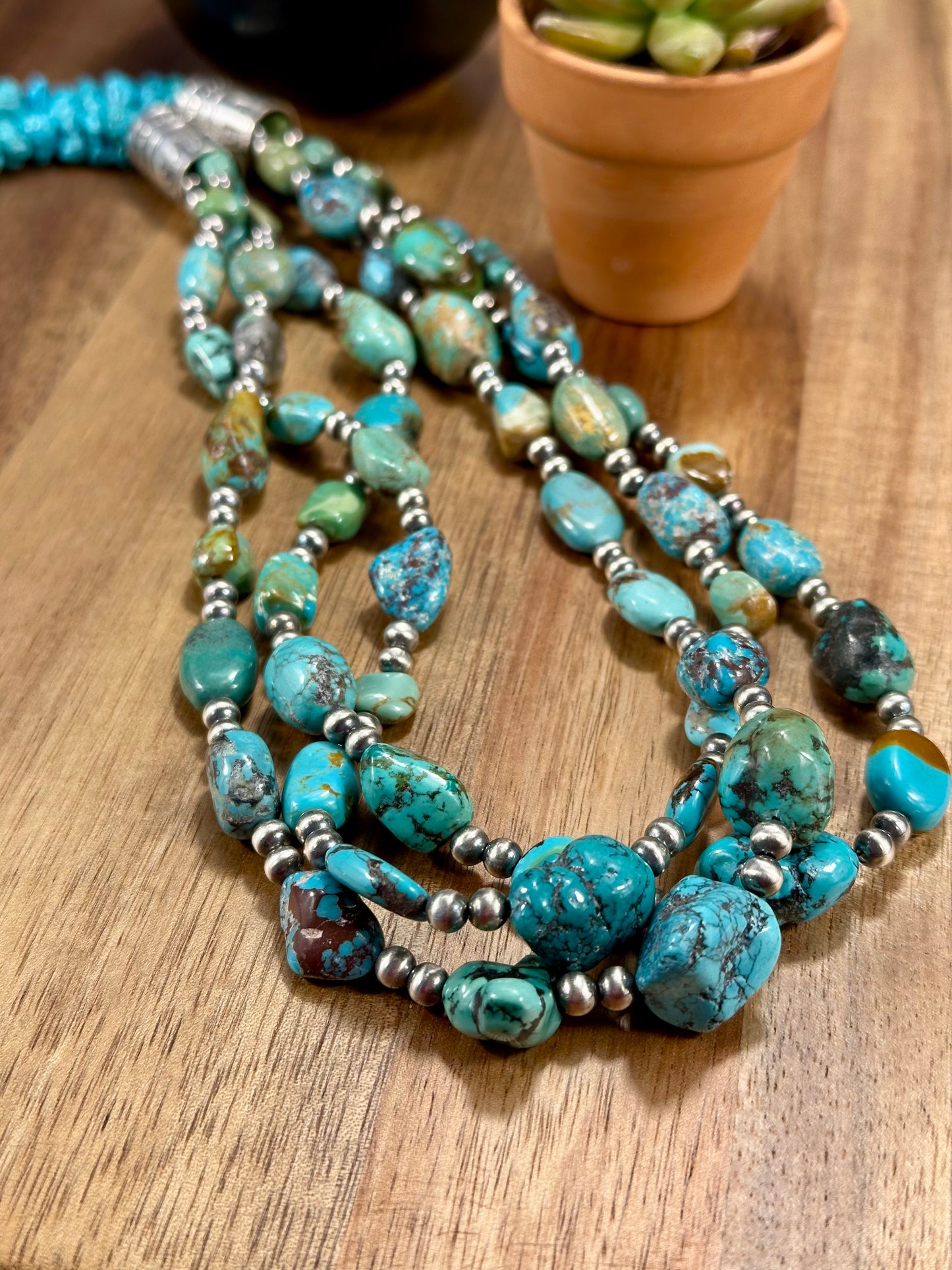 Kingman Turquoise 3 Strand Sterling Necklace