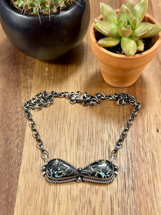 Black Jack 2 Stone Sterling Silver Necklace