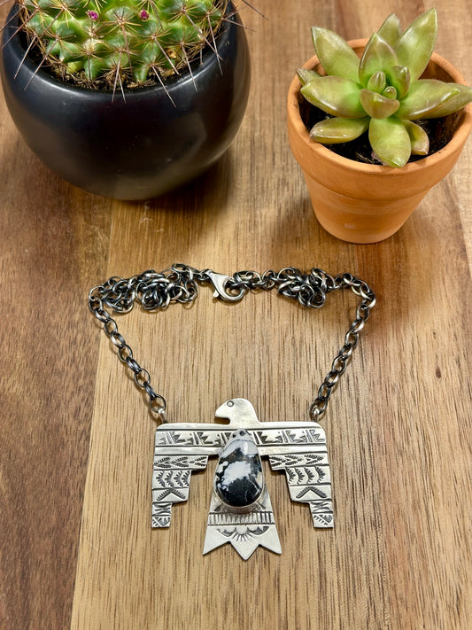 White Buffalo Thunderbird Sterling Silver Necklace