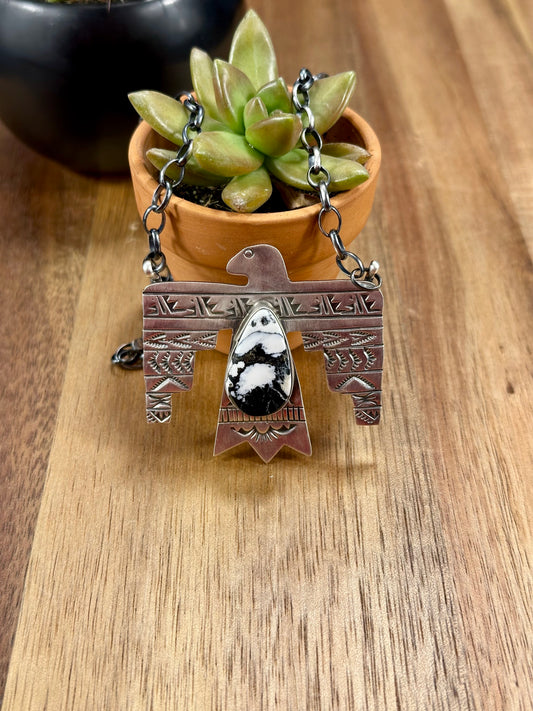 White Buffalo Thunderbird Sterling Silver Necklace