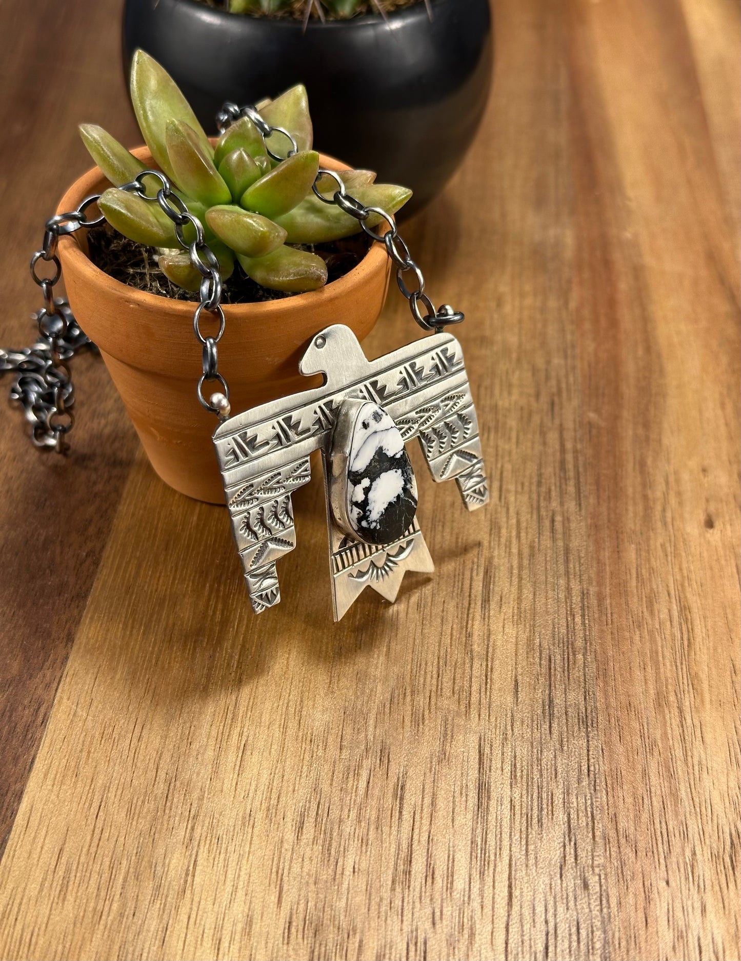 White Buffalo Thunderbird Sterling Silver Necklace
