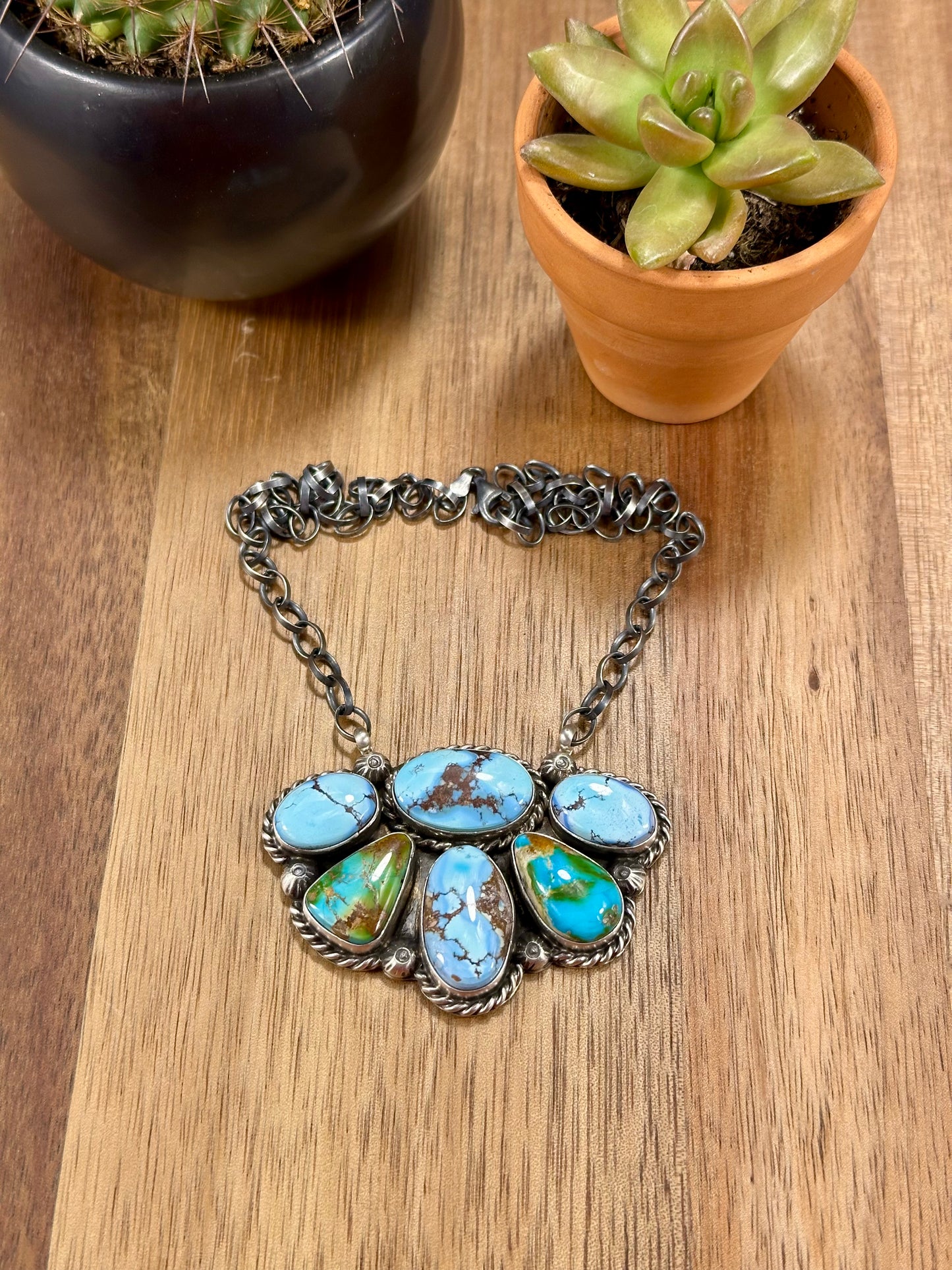 Mixed Mines Half Cluster Sterling Silver Necklace