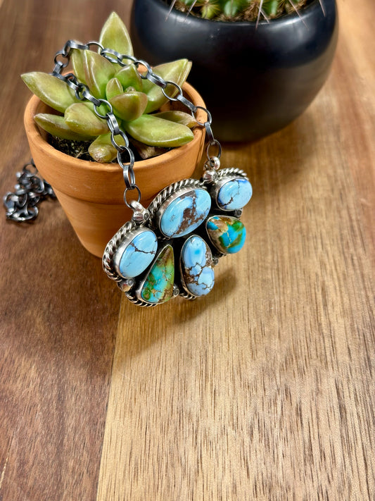 Mixed Mines Half Cluster Stelring Silver Necklace