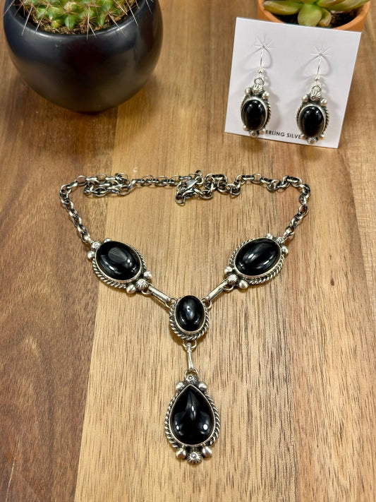 Black Onyx Mini Lariat Necklace Set