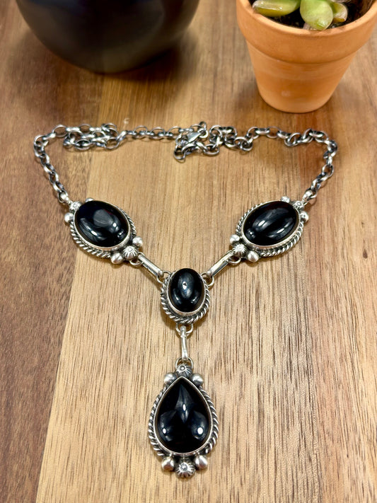 Black Onyx Mini Lariat Necklace Set