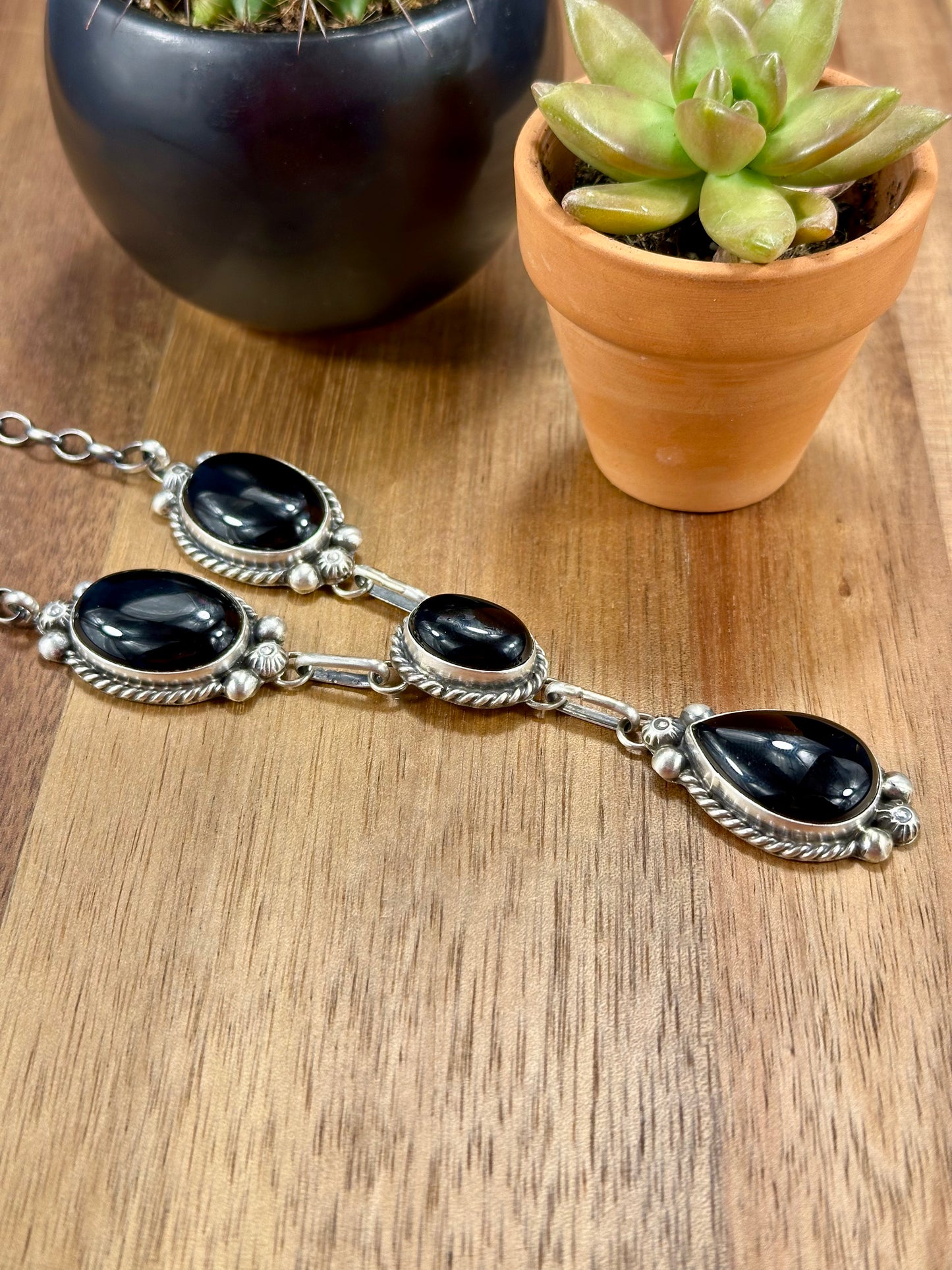 Black Onyx Mini Lariat Necklace Set
