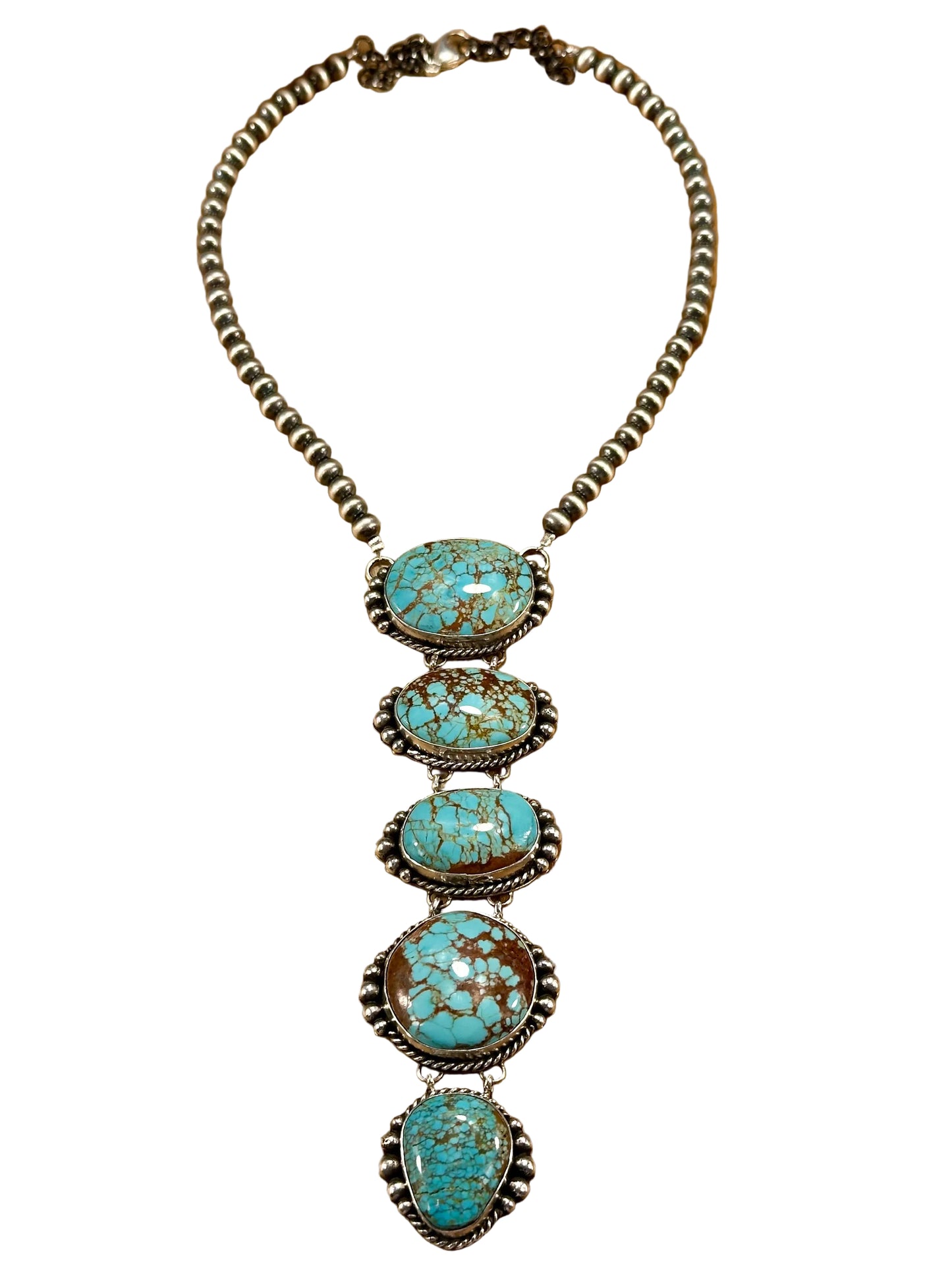 #8 Turquoise and Sterling  Pearl Lariat Necklace