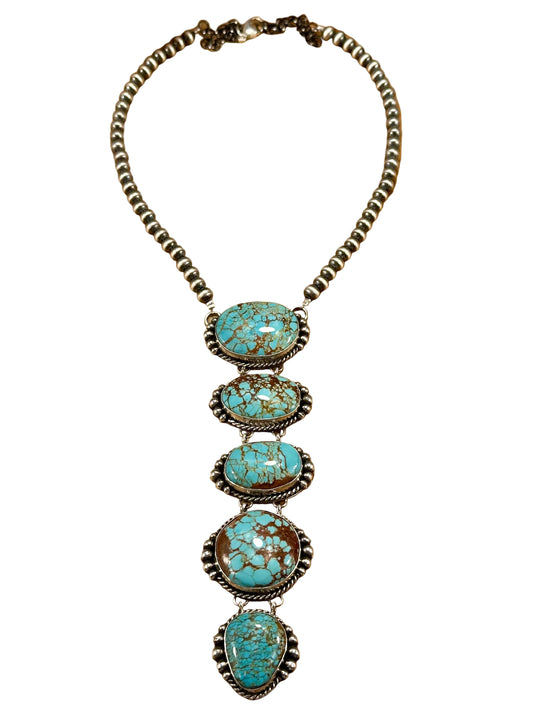 #8 Turquoise and Sterling  Pearl Lariat Necklace