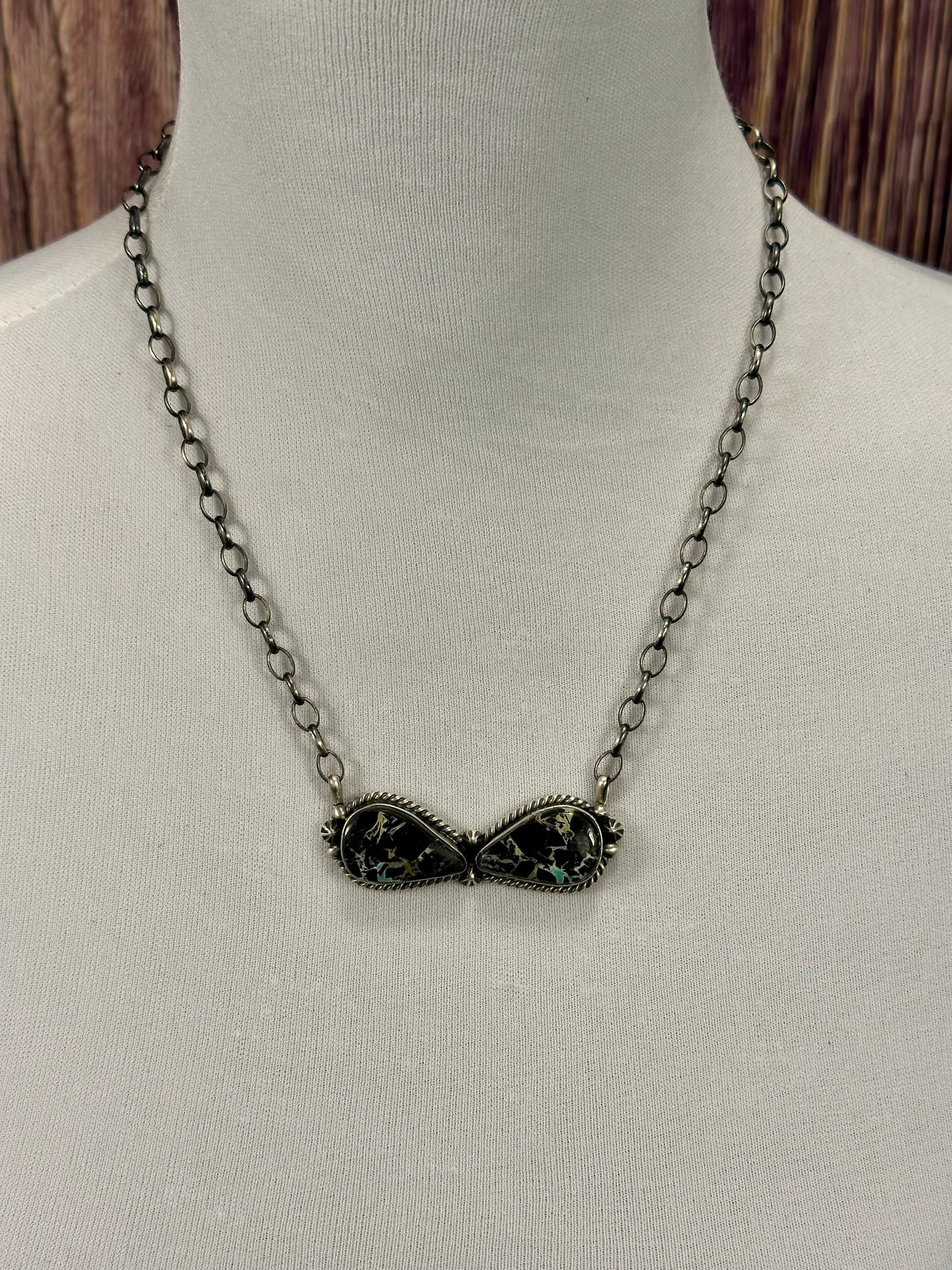 Black Jack 2 Stone Sterling Silver Necklace