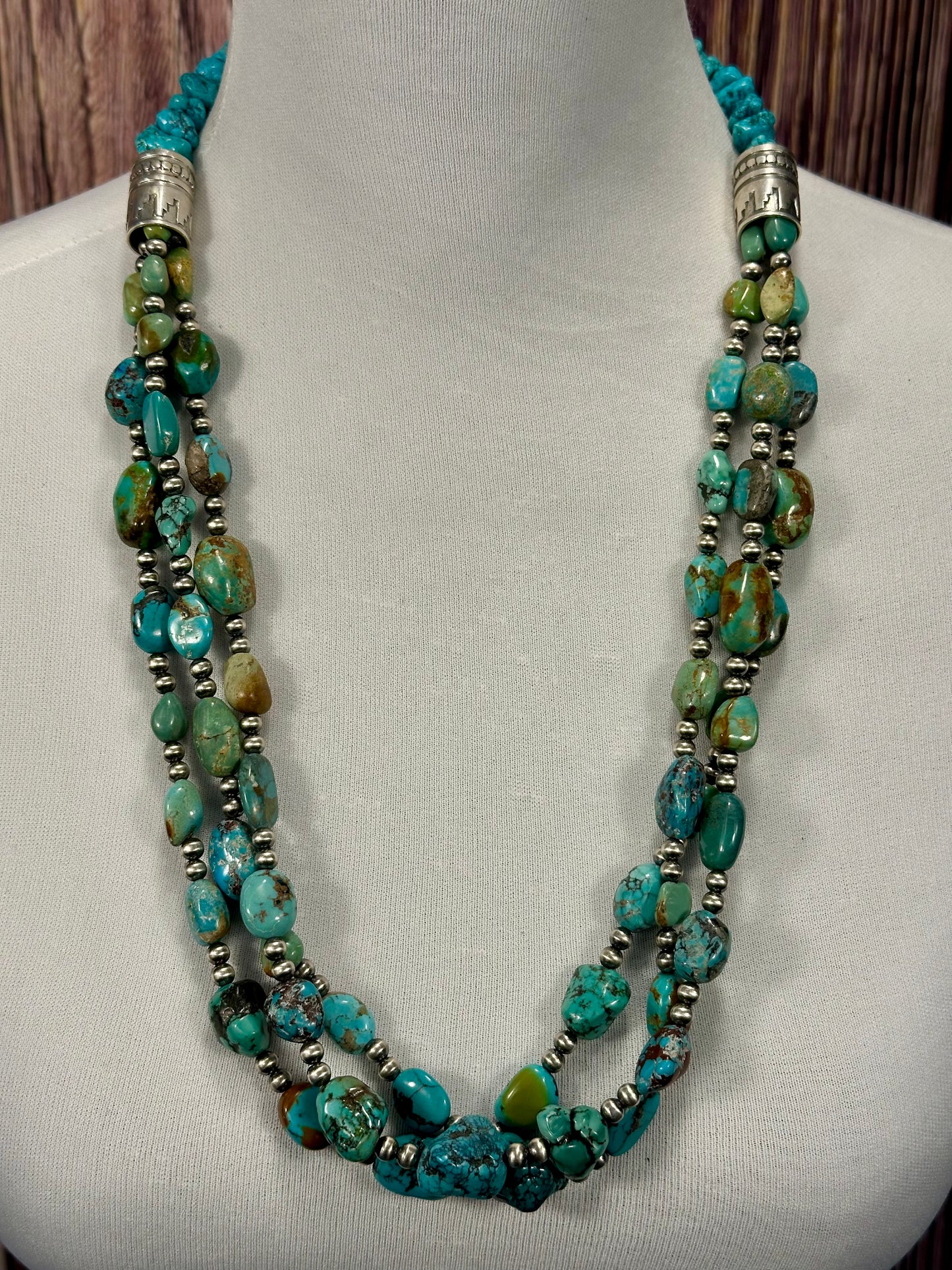 Kingman Turquoise 3 Strand Sterling Necklace