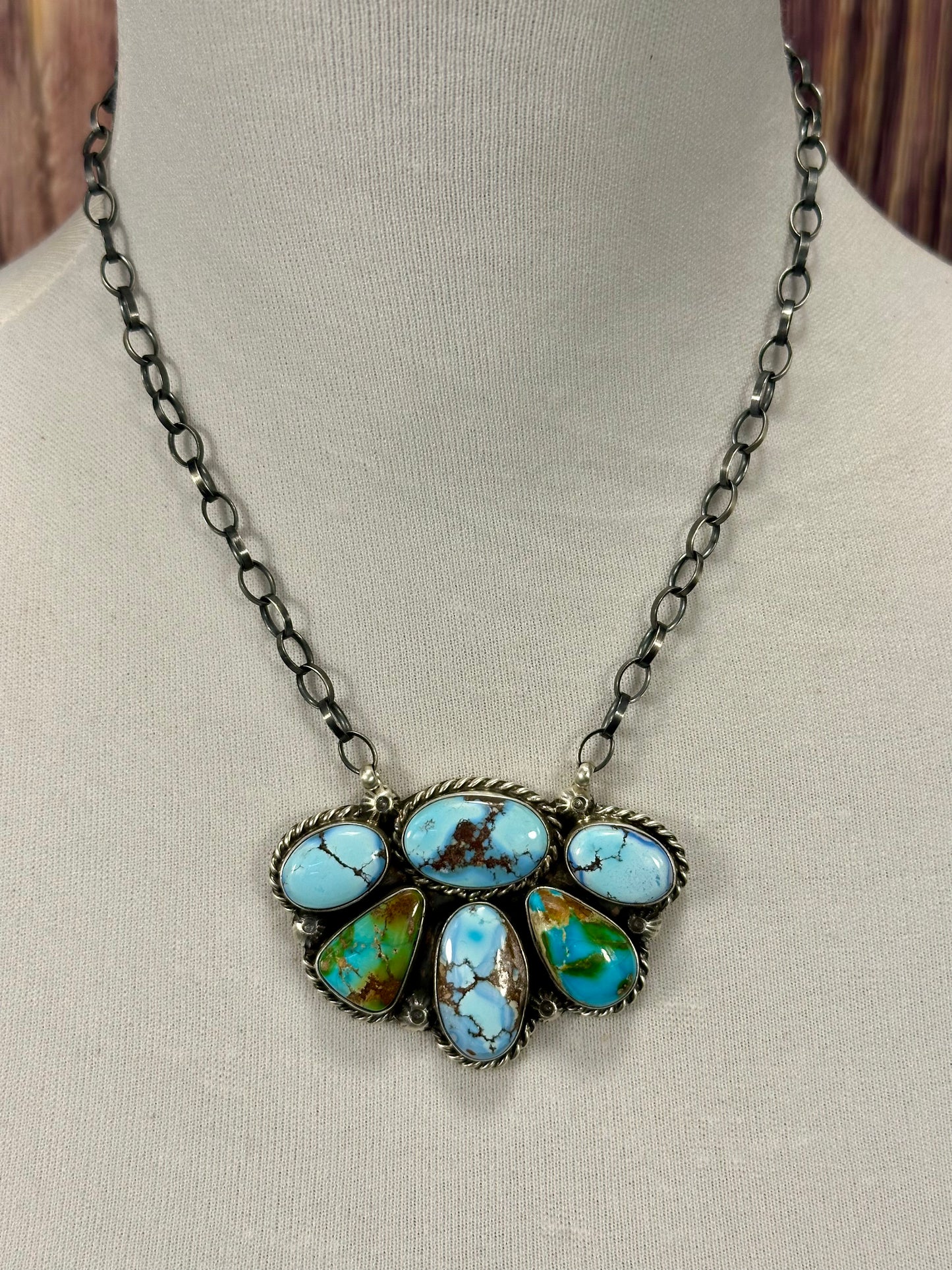 Mixed Mines Half Cluster Sterling Silver Necklace