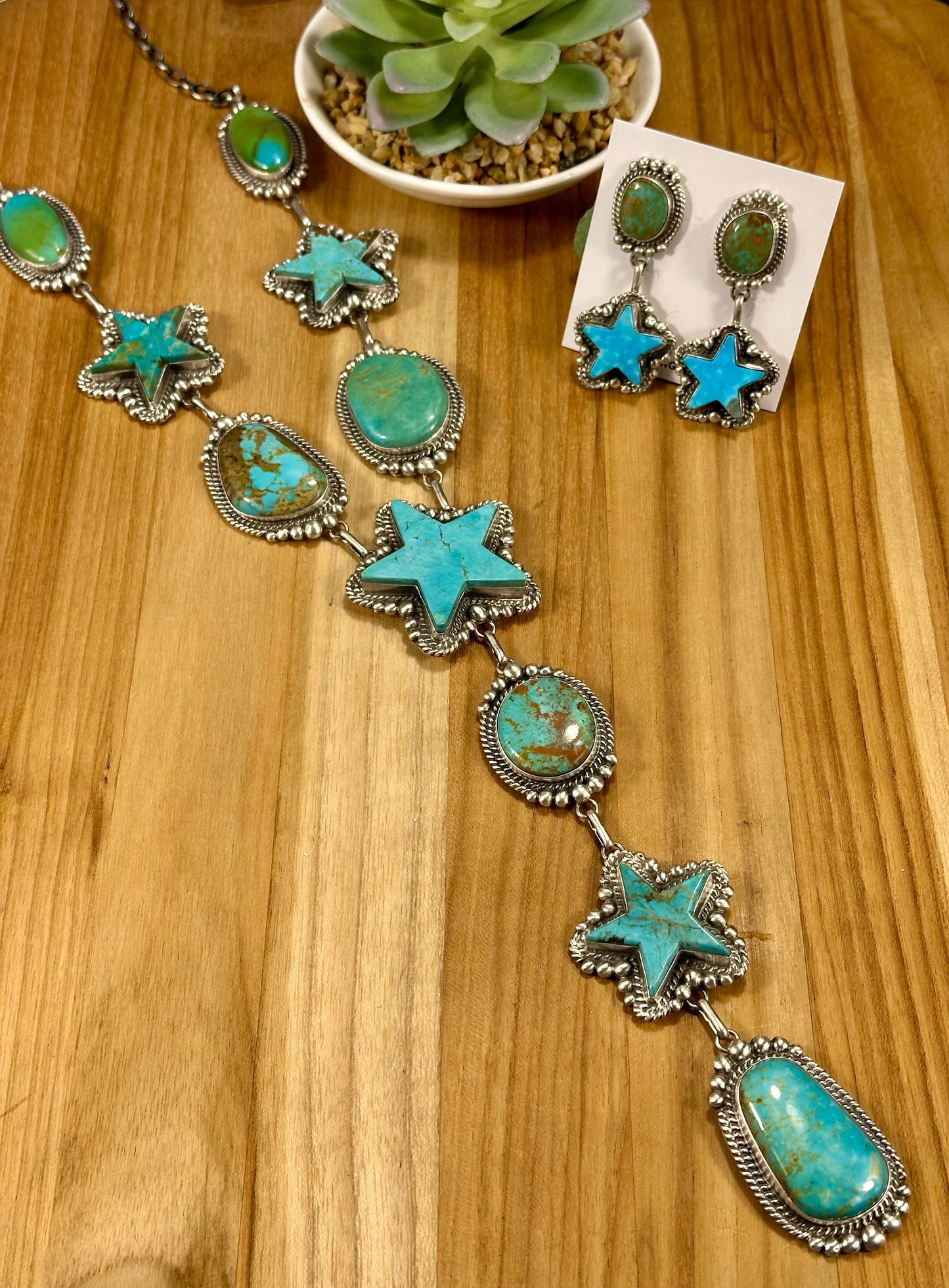 Kingman Turquoise Star Lariat Necklace Set