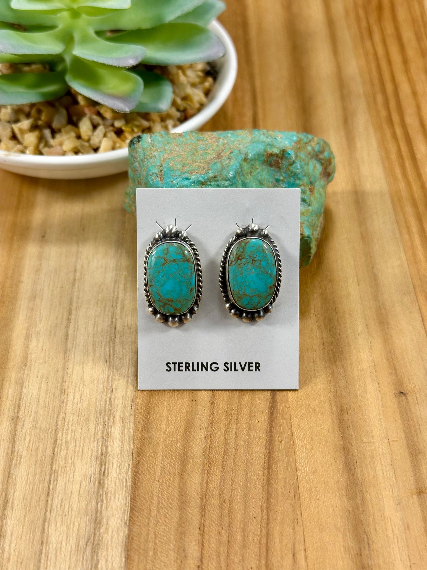 Kingman Turquoise Oval Sterling Studs
