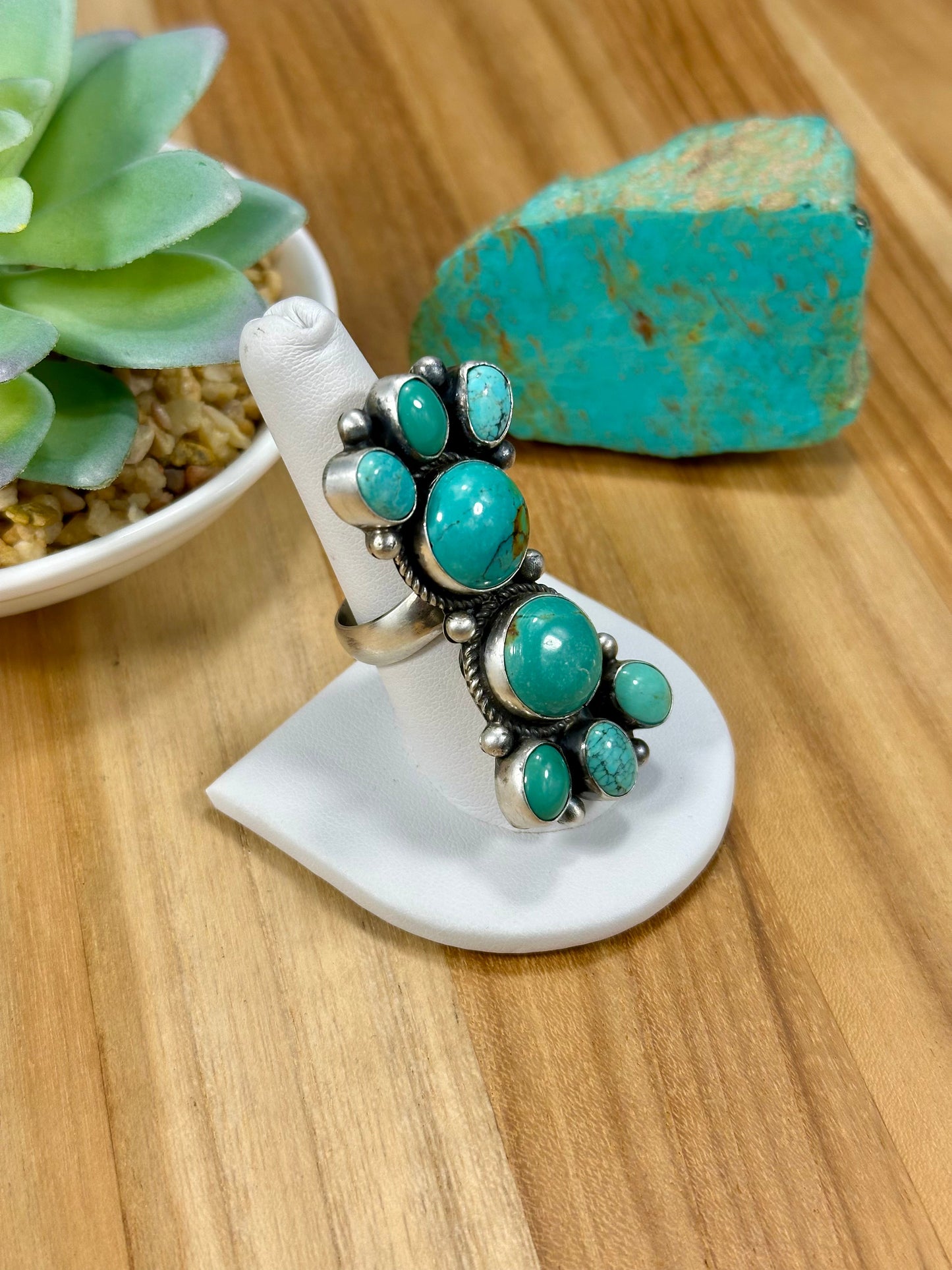 Kingman Turquoise Cluster Sterling Silver Ring