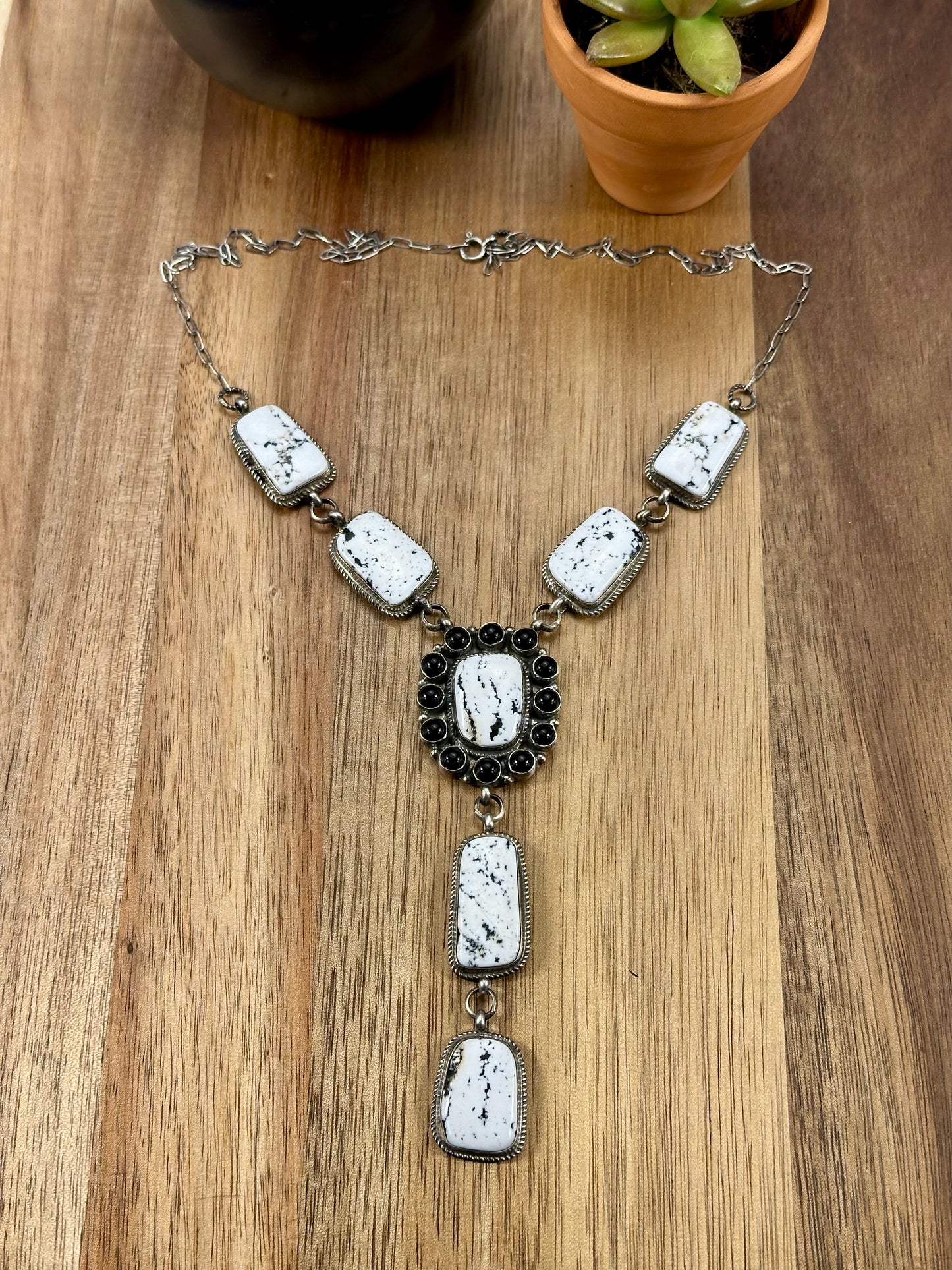 White Buffalo Cluster Sterling Silver Lariat