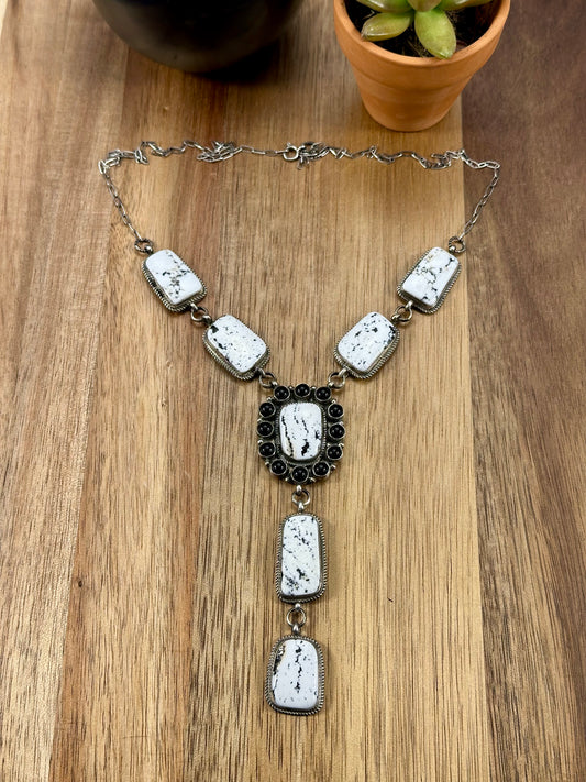 White Buffalo Cluster Sterling Silver Lariat