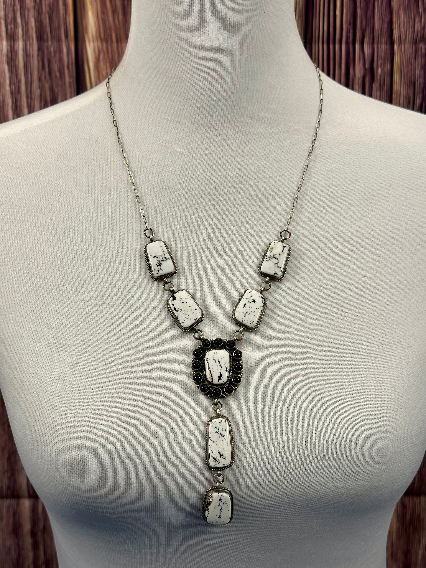 White Buffalo Cluster Sterling Silver Lariat