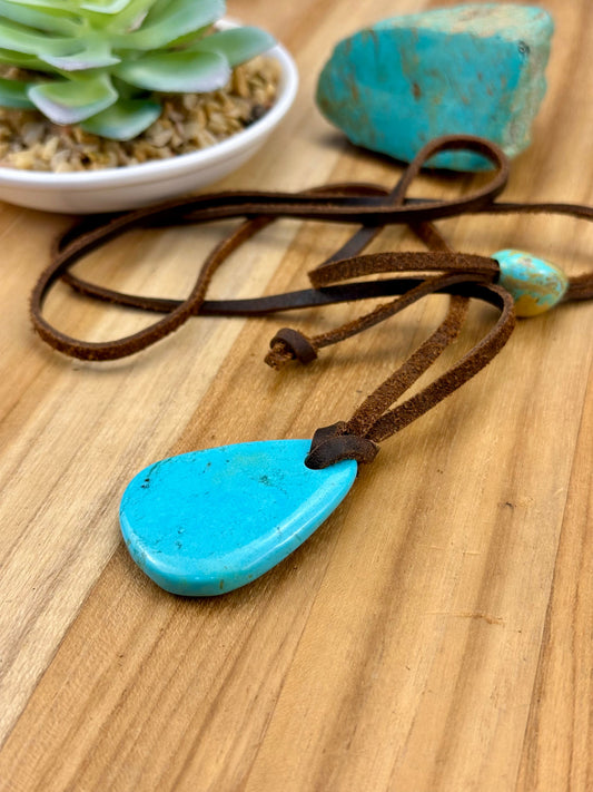 Leather Kingman Adjustable Slab Necklace