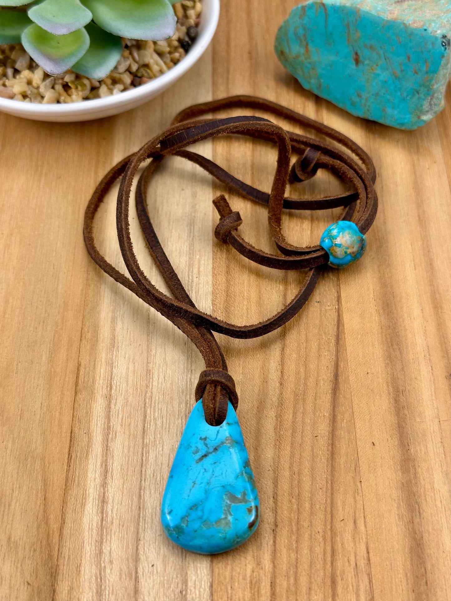 Leather Kingman Adjustable Slab Necklace
