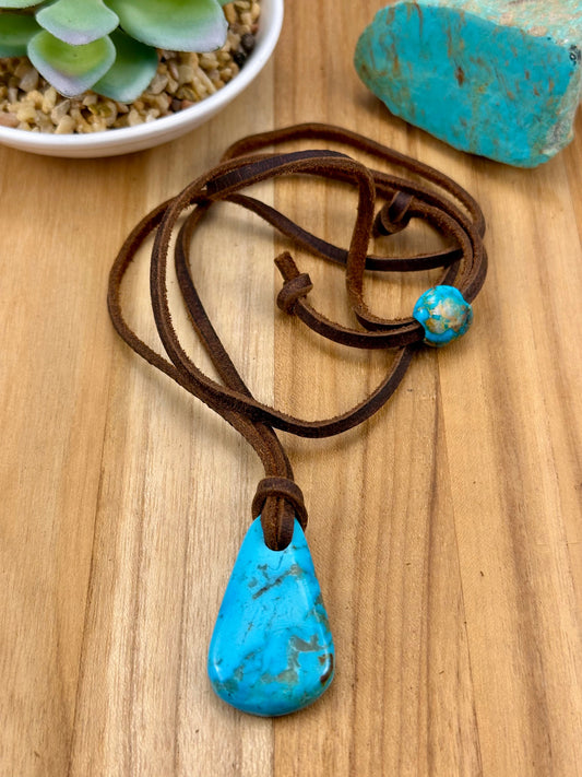 Leather Kingman Adjustable Slab Necklace