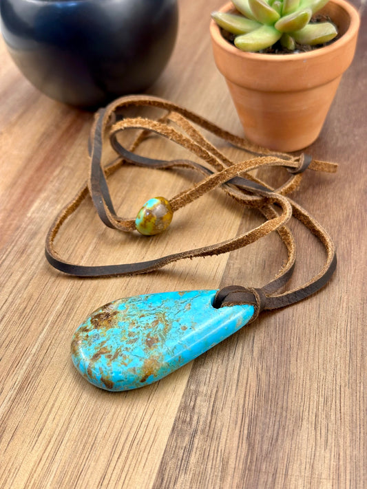 Leather Kingman Adjustable Slab Necklace