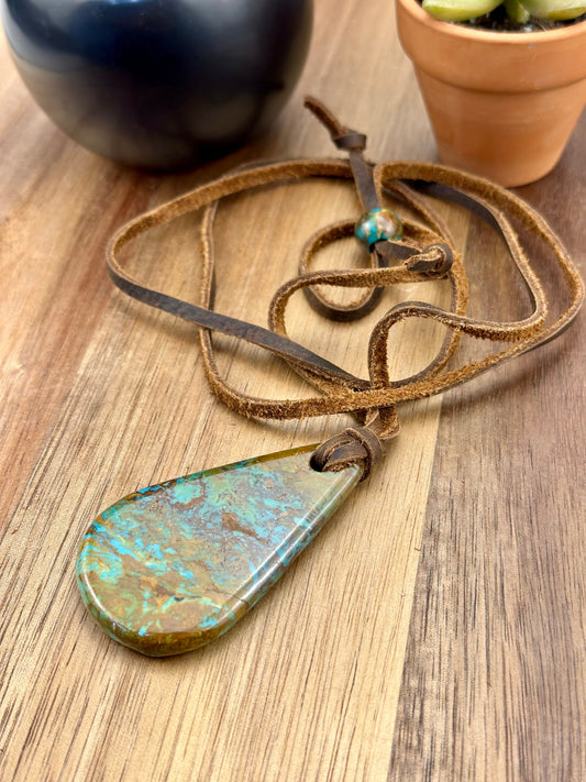Leather Kingman Adjustable Slab Necklace
