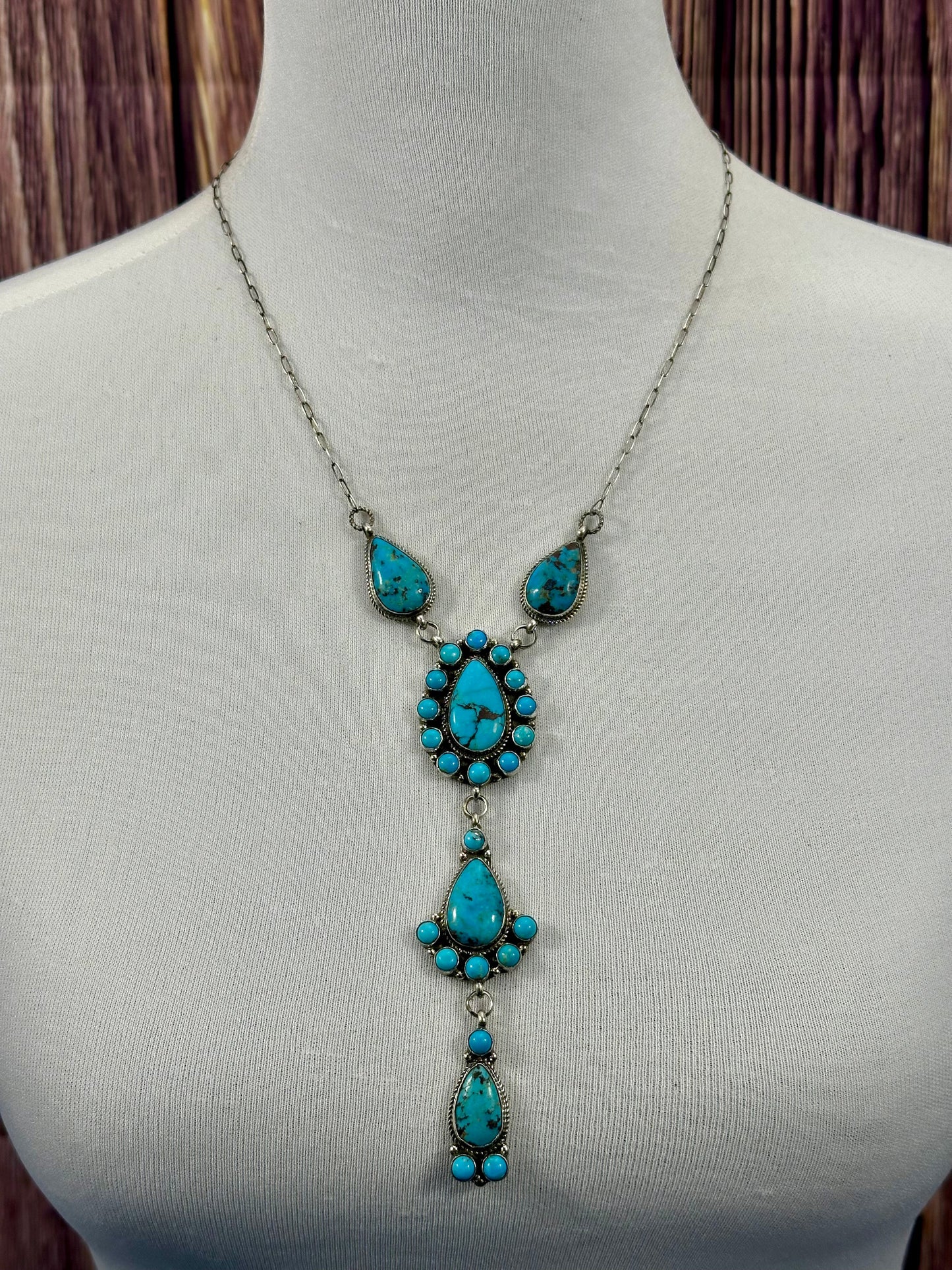 Kingman Turquoise Cluster Pendant Lariat