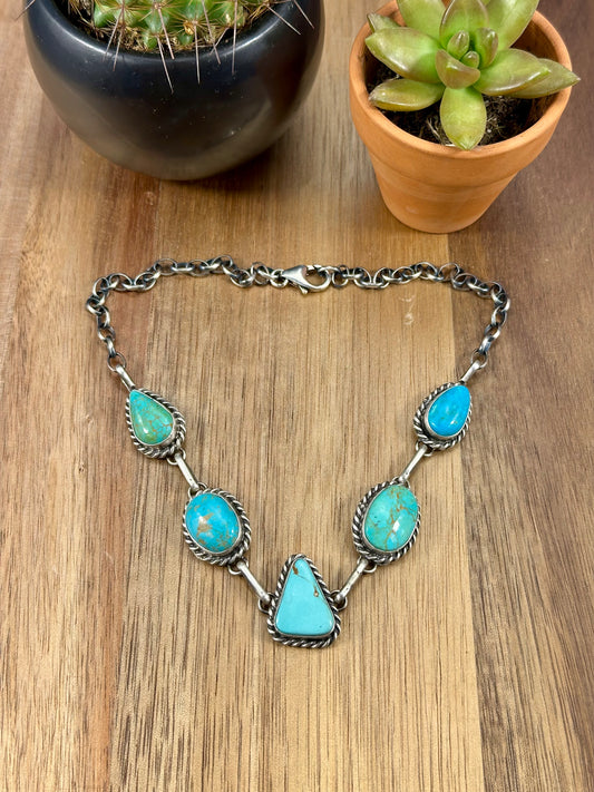 Kingman Turquoise 5 Stone Choker Necklace
