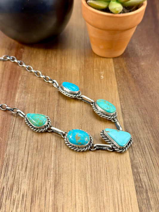 Kingman Turquoise 5 Stone Choker Necklace