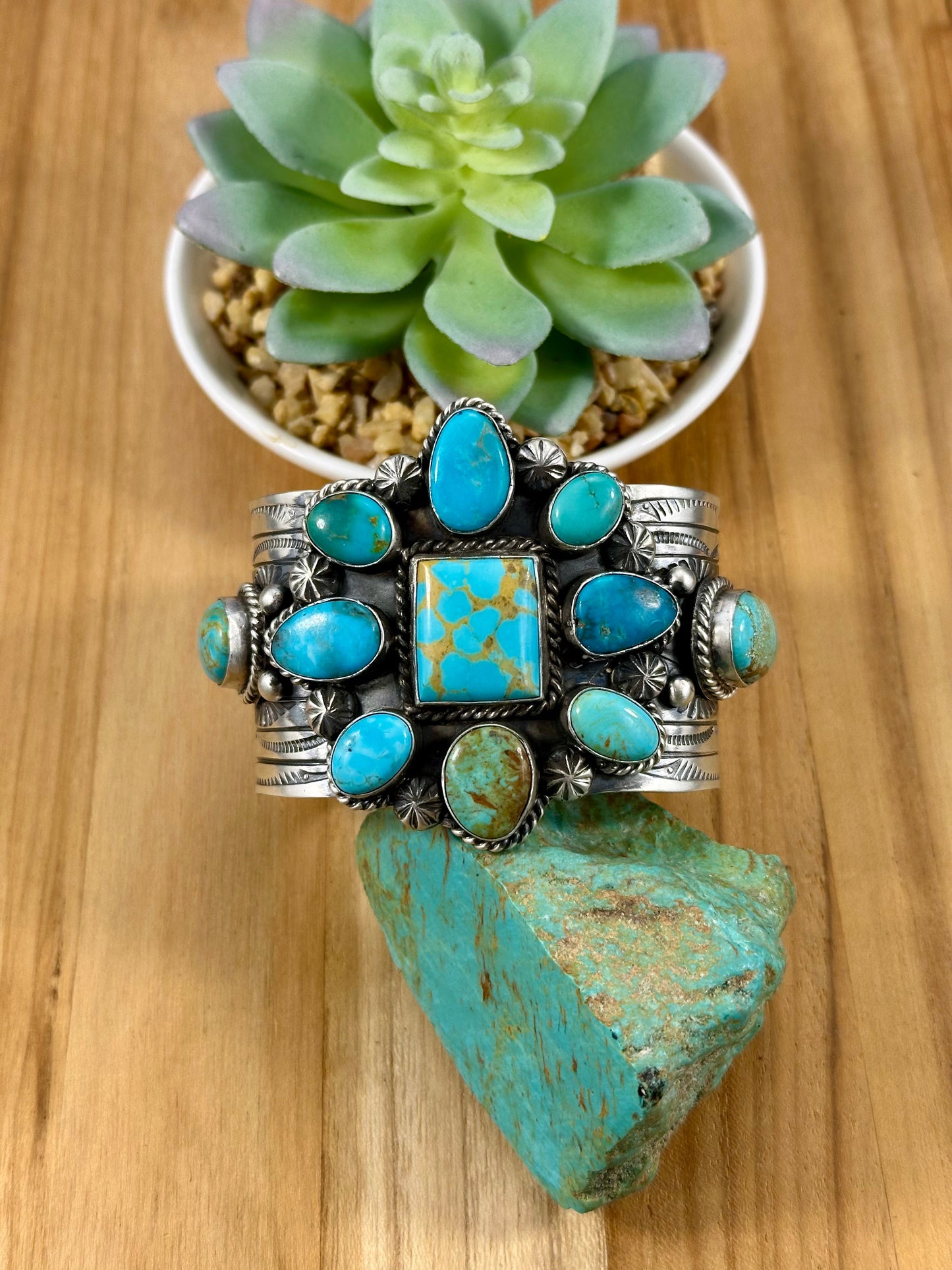 Kingman Turquoise Floral Cluster Sterling Cuff