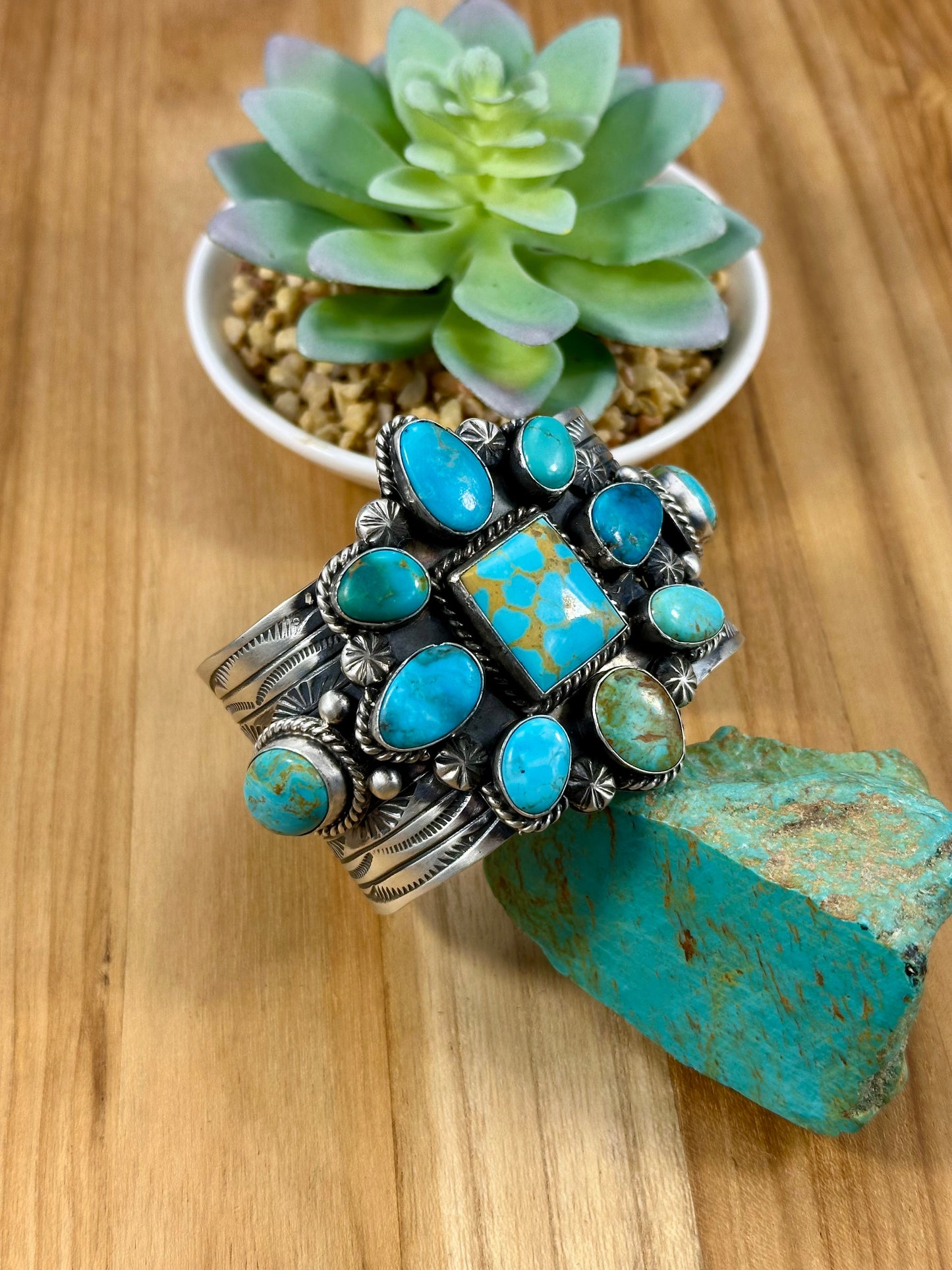 Kingman Turquoise Floral Cluster Sterling Cuff