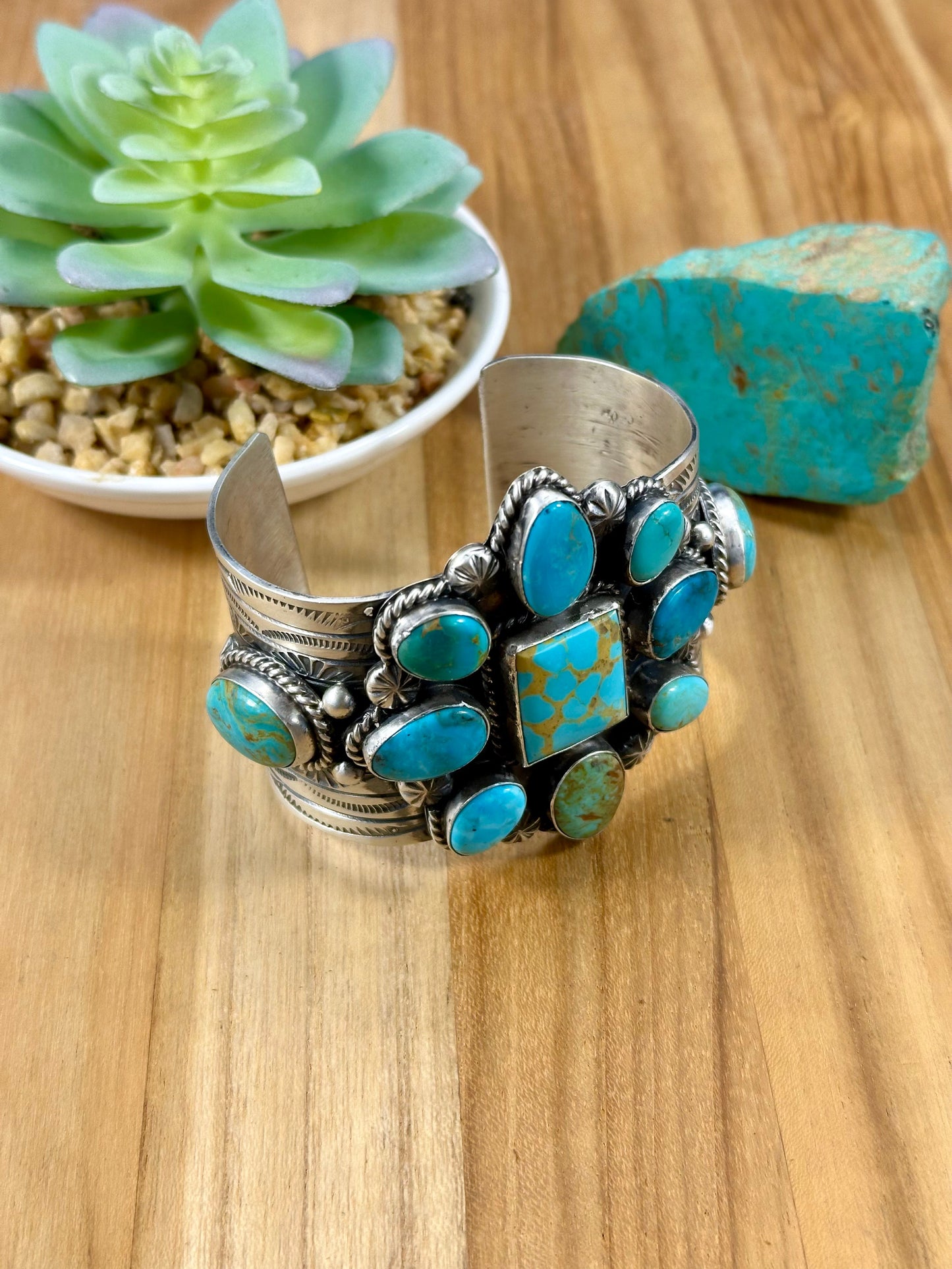 Kingman Turquoise Floral Cluster Sterling Cuff