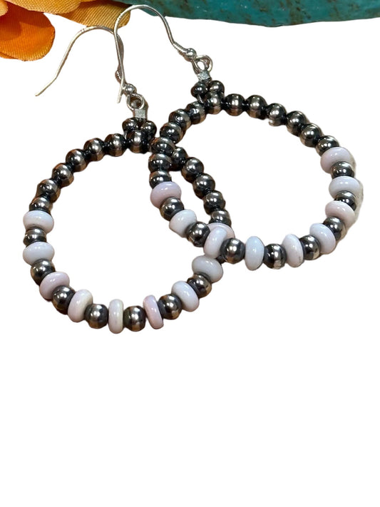 Pink Conch and Silver Pearl Earrings