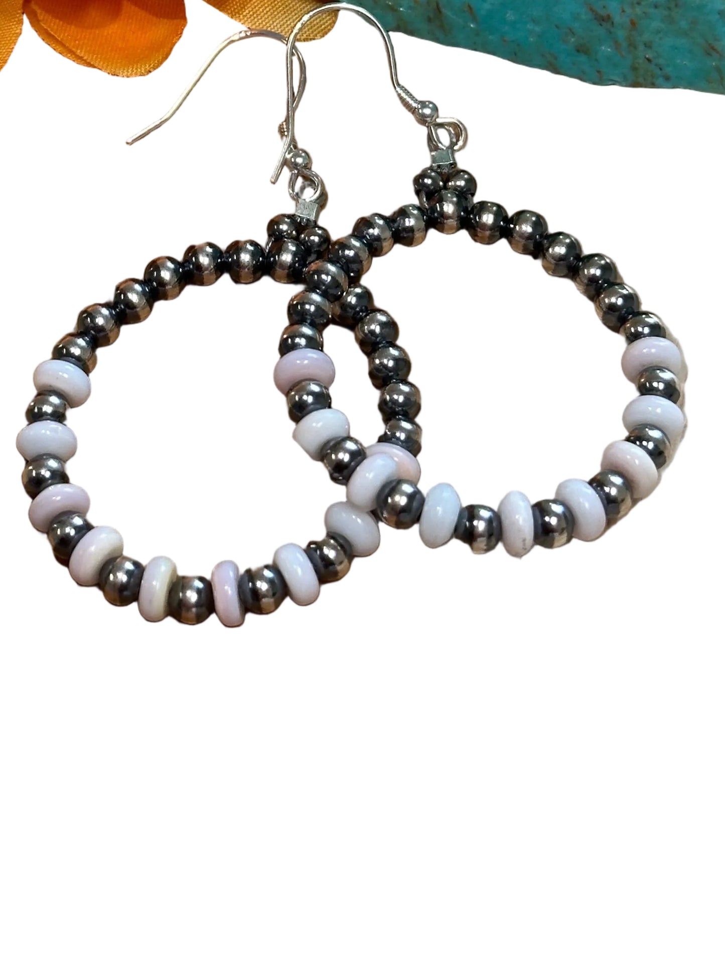 Pink Conch and Silver Pearl Earrings