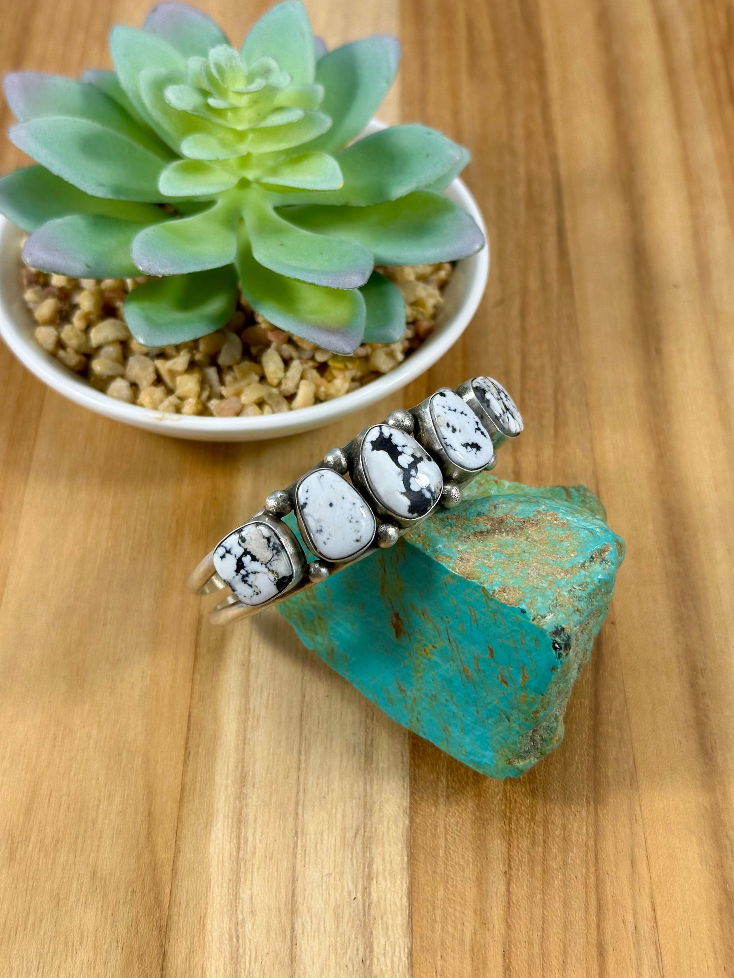 White Buffalo 5 Stone Sterling Cuff Bracelet
