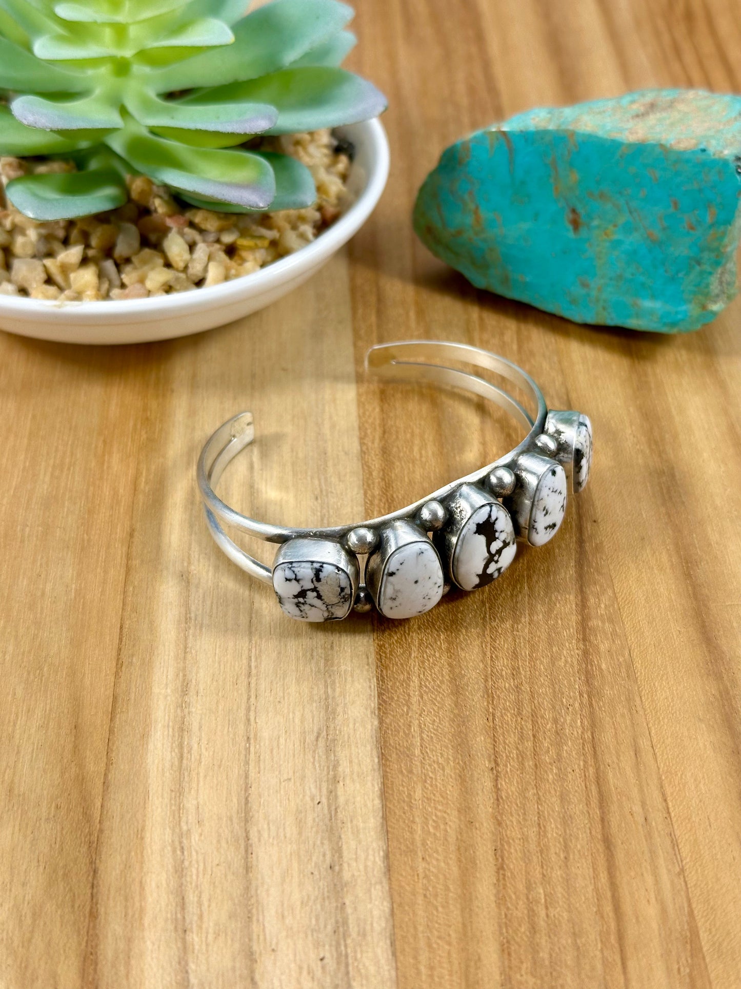 White Buffalo 5 Stone Sterling Cuff Bracelet