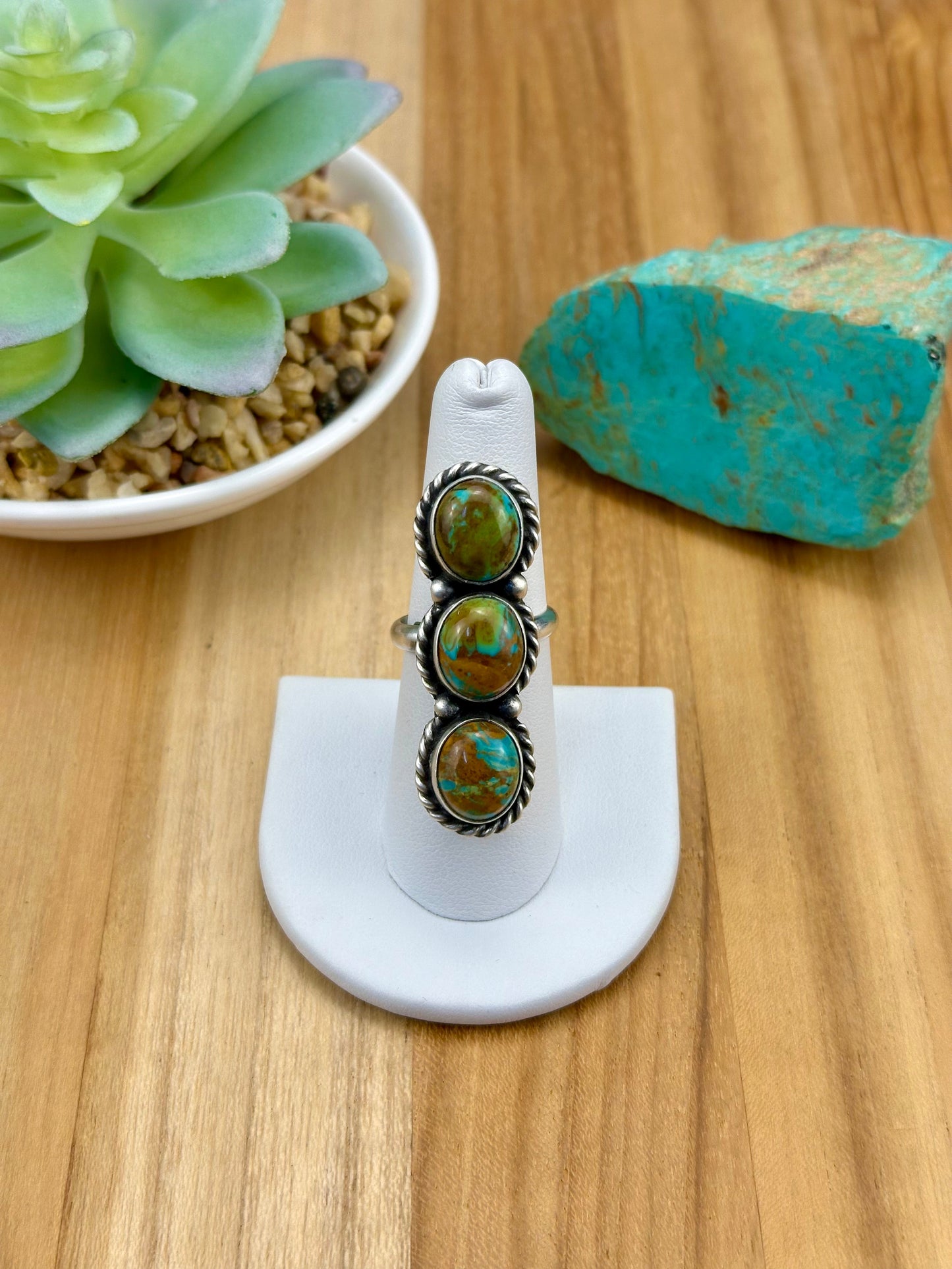 Kingman Turquoise 3 Stone Sterling Ring