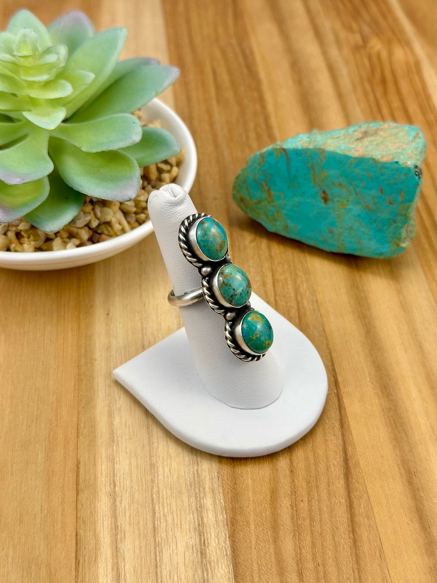 Kingman Turquoise 3 Stone Sterling Ring