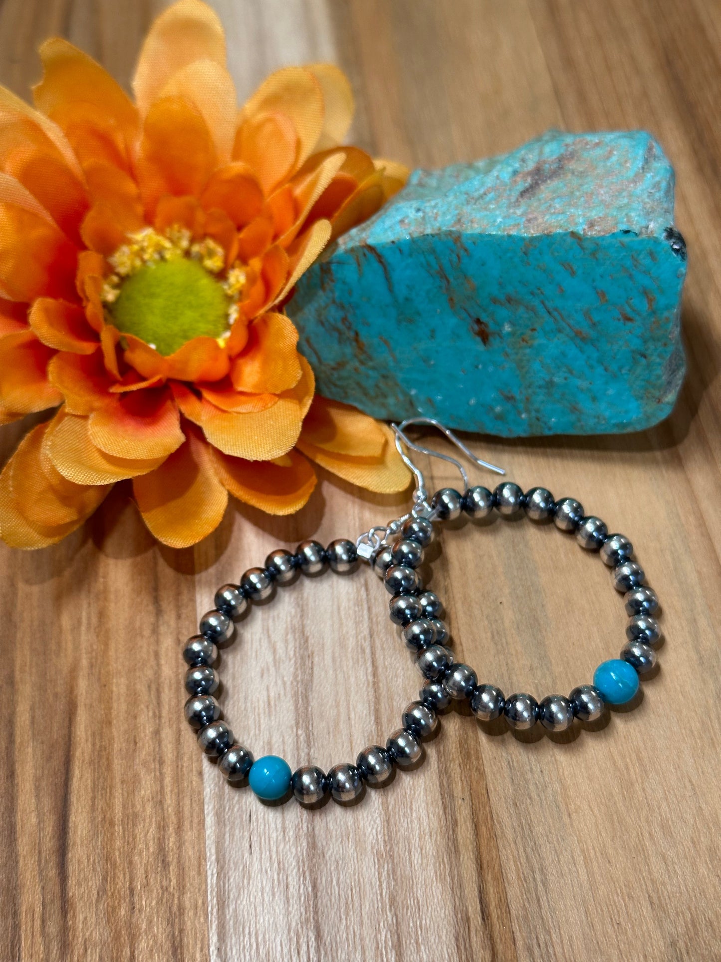 Turquoise and Sterling Bead Earrings