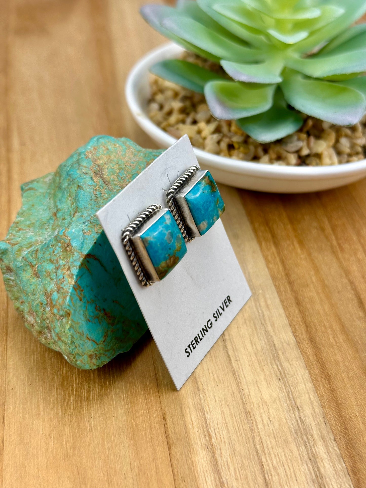 Kingman Turquoise Square Stud Earrings