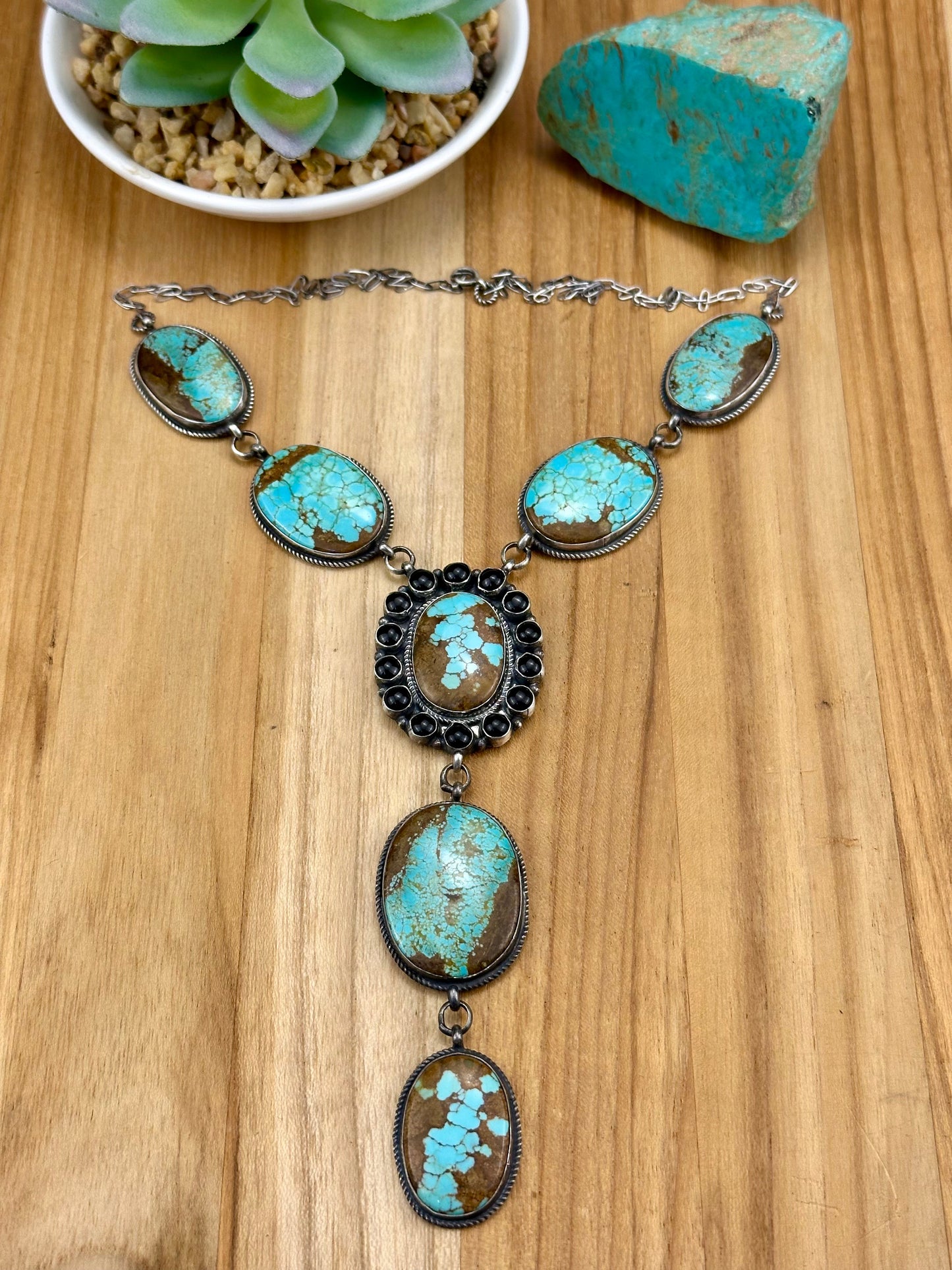 #8 Turquoise & Onyx Cluster Lariat