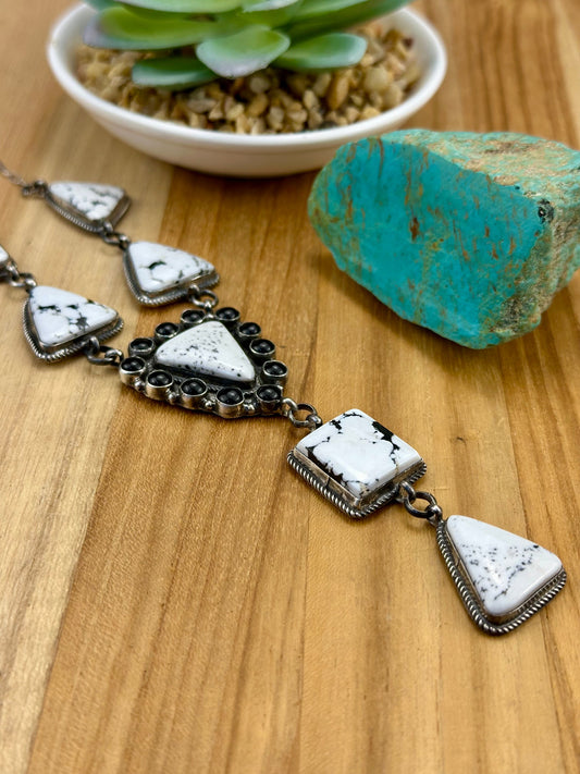 White Buffalo & Onyx Sterling Lariat