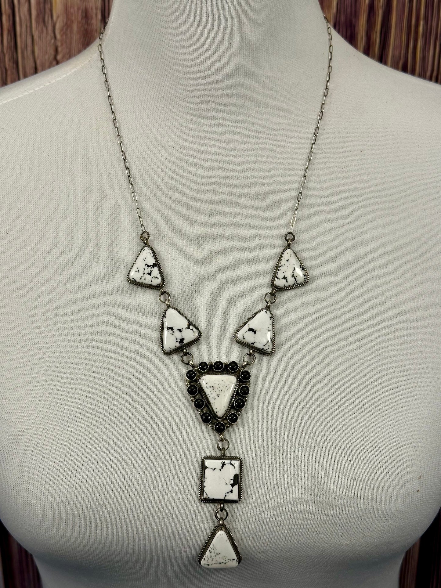 White Buffalo & Onyx Sterling Lariat