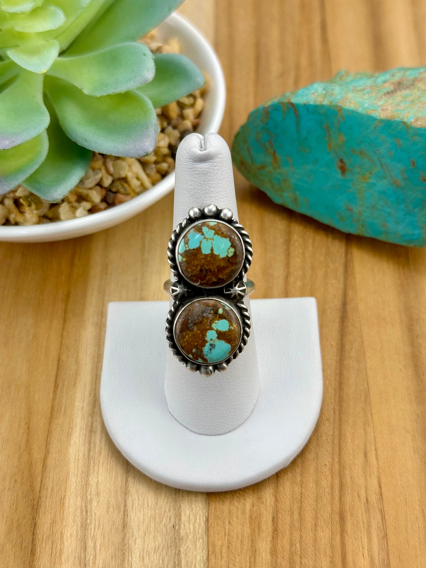 Kingman Turquoise 2 Stone Sterling Ring
