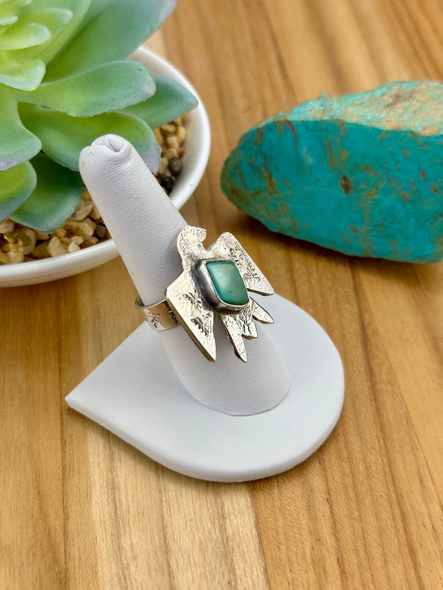 Kingman Turquoise Thunderbird Sterling Ring